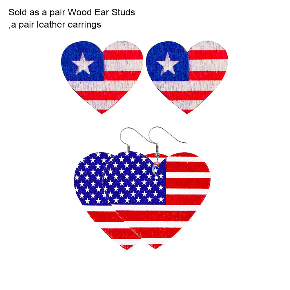 Wholesale Independence Day American Flag Leather Earrings Stud Set